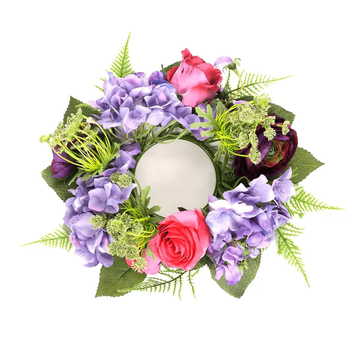 DecoWoerner Artificial Hydrangea Rose Flower Door Wreath Purple Red 30 Cm Ø