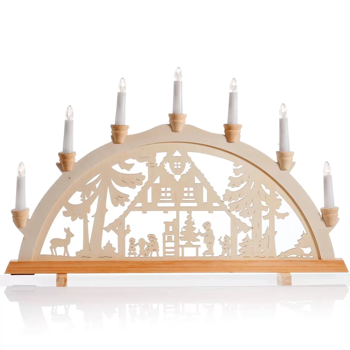 DecoWoerner Candle Arch "Forest Hut" 7 Flames Made Of Wood 58 Cm