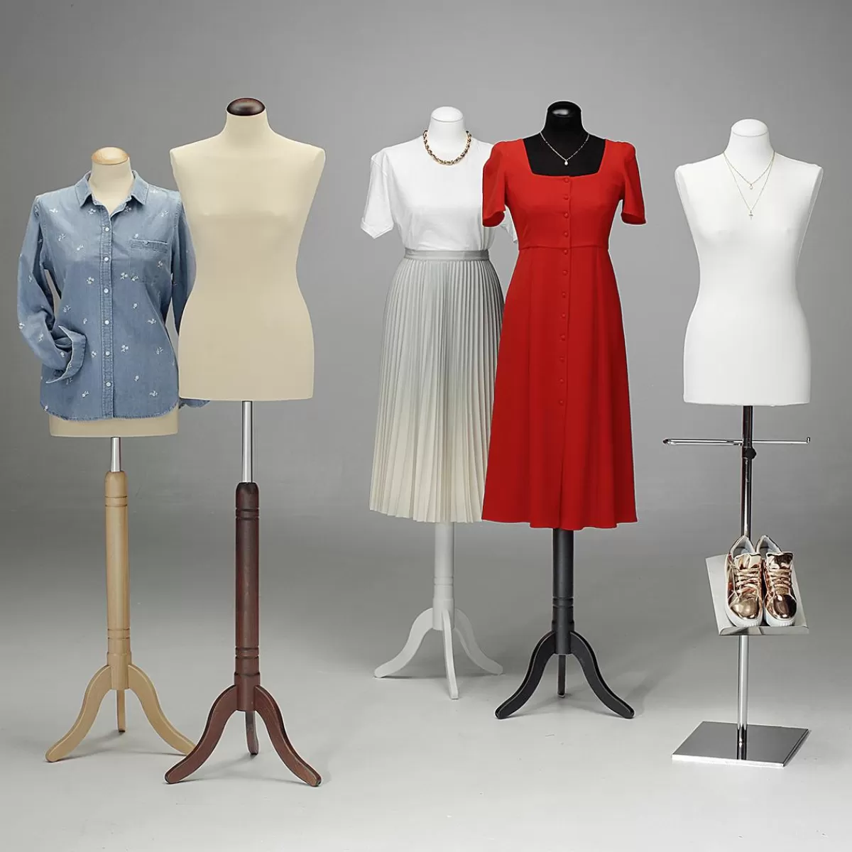 DecoWoerner Chrome Stand For Tailor's Busts With Shoe Presenter 40 X 40 X 100 Cm