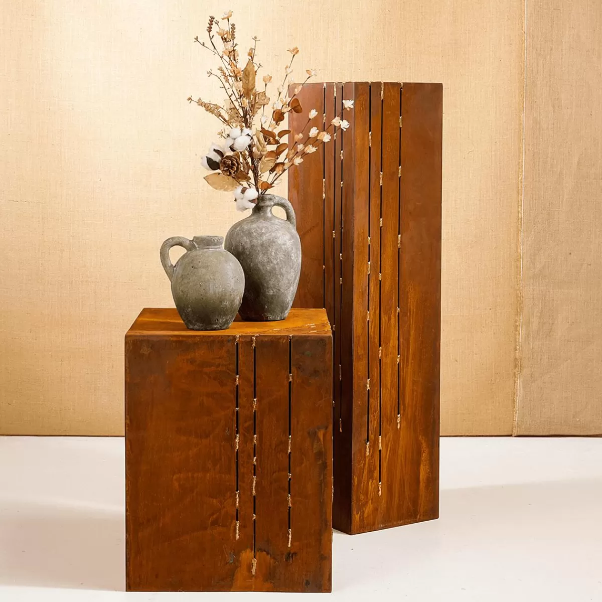 DecoWoerner Deco Pedestal Stainless Steel Surface Patina 100 Cm High