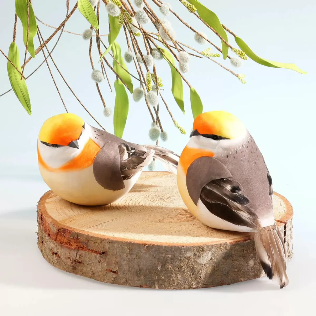 DecoWoerner Decoration Bird Grey Orange 19 Cm