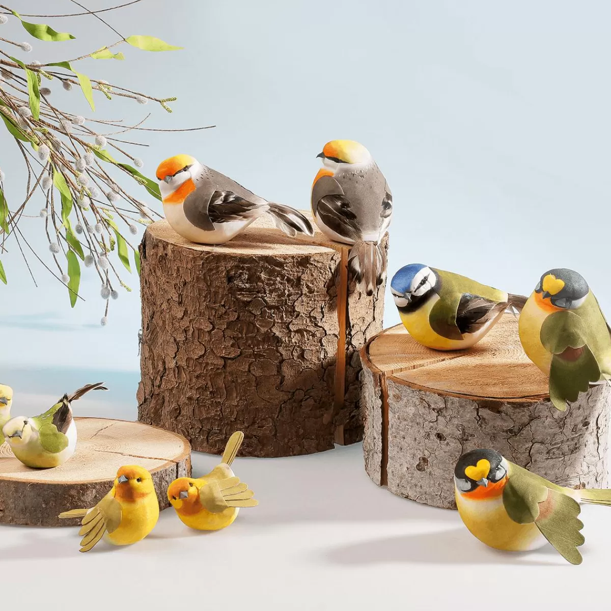DecoWoerner Decoration Bird Grey Orange 19 Cm