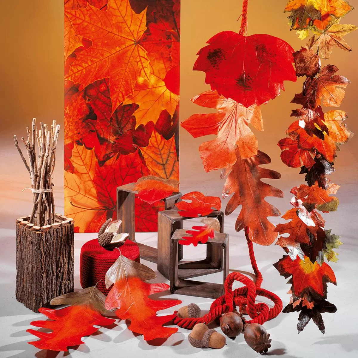 DecoWoerner Decorative Autumn Leaves 80 Cm, 3 Pcs