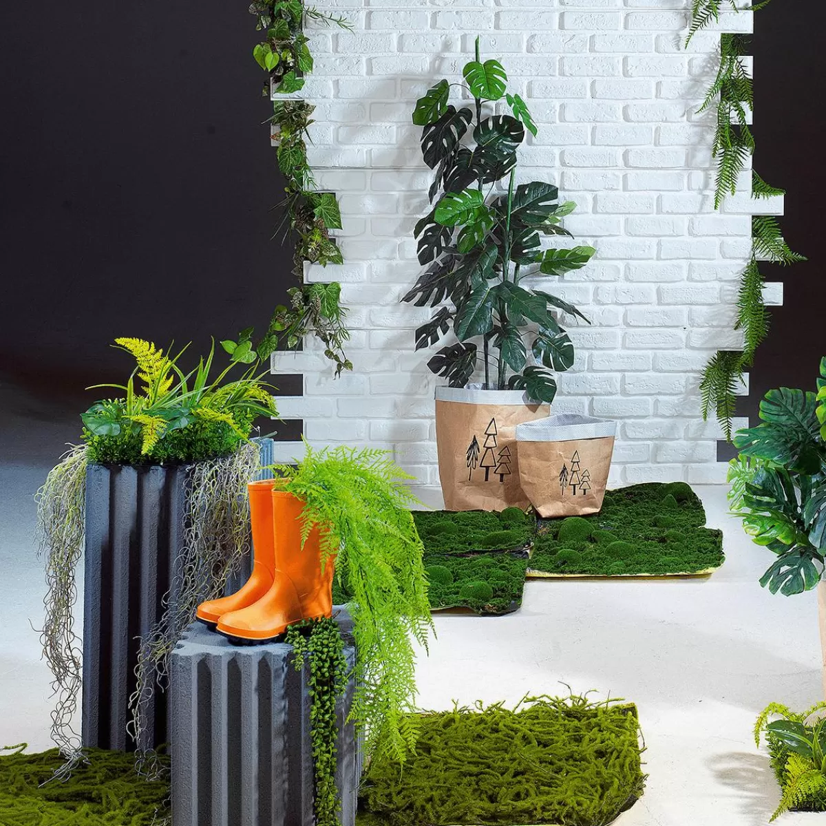DecoWoerner Decorative Columns Set "Concrete" Height 30/55 Cm