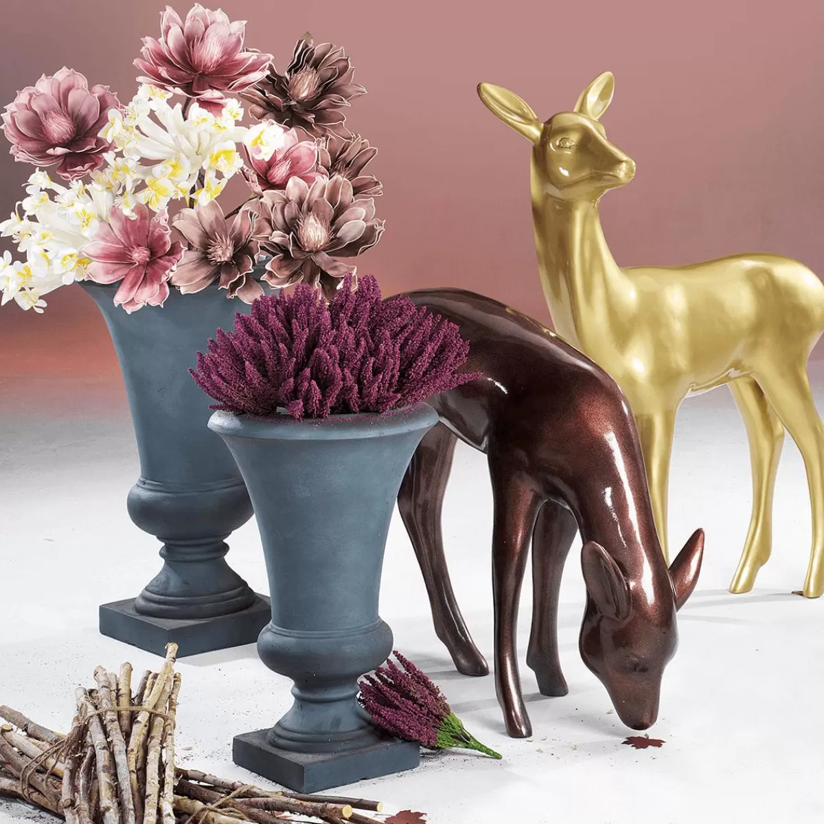 DecoWoerner Decorative Deer Standing Height 115 Cm, Metallic
