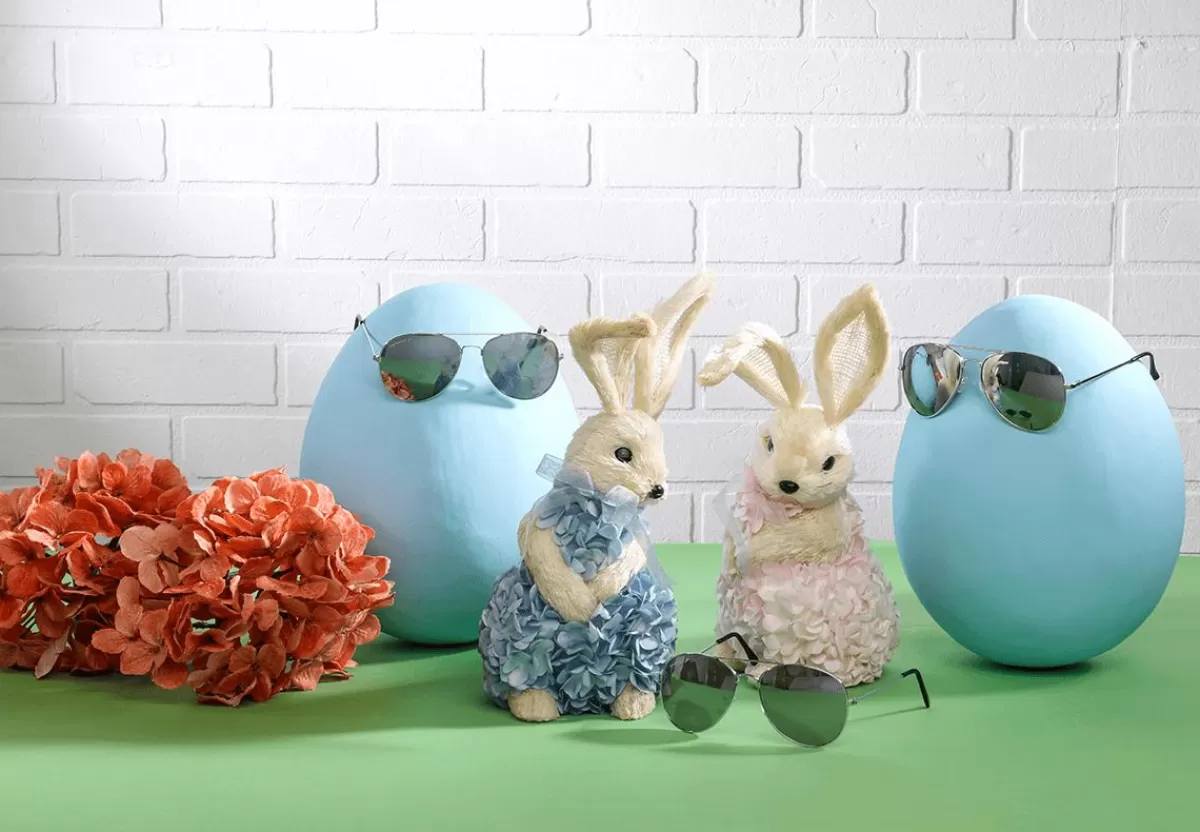 DecoWoerner Decorative Easter Bunny Made Of Hard Foam And Sisal With Hydrangea Dress 30 Cm