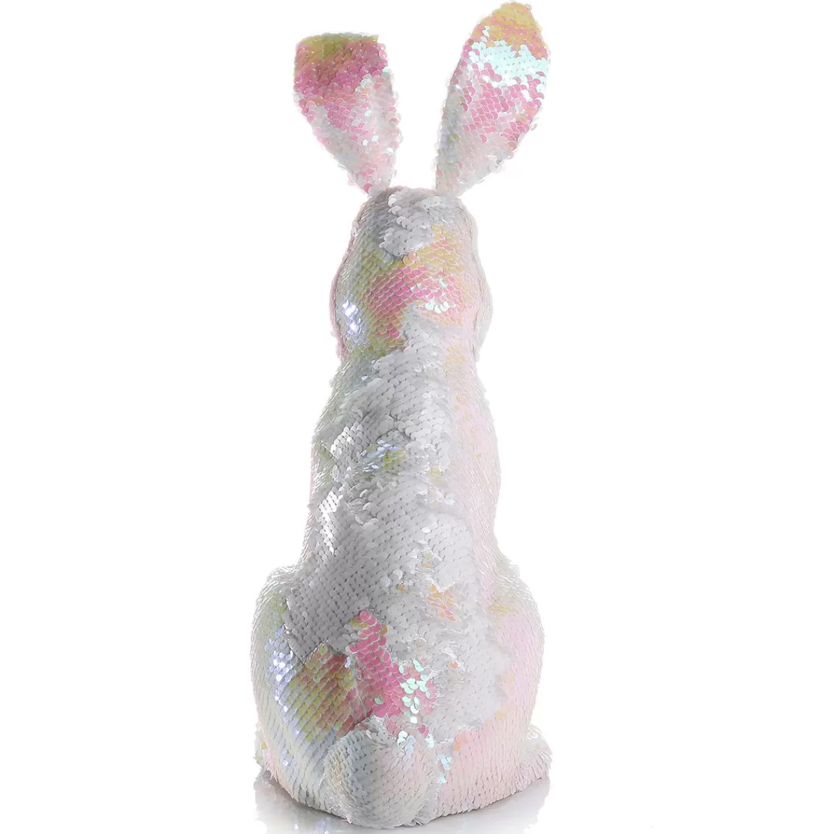 DecoWoerner Decorative Easter Bunny With Reversible Sequins Iridescent- 42 Cm