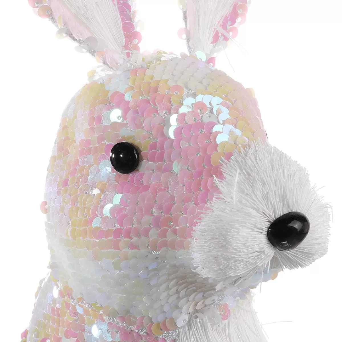 DecoWoerner Decorative Easter Bunny With Reversible Sequins Iridescent- 42 Cm