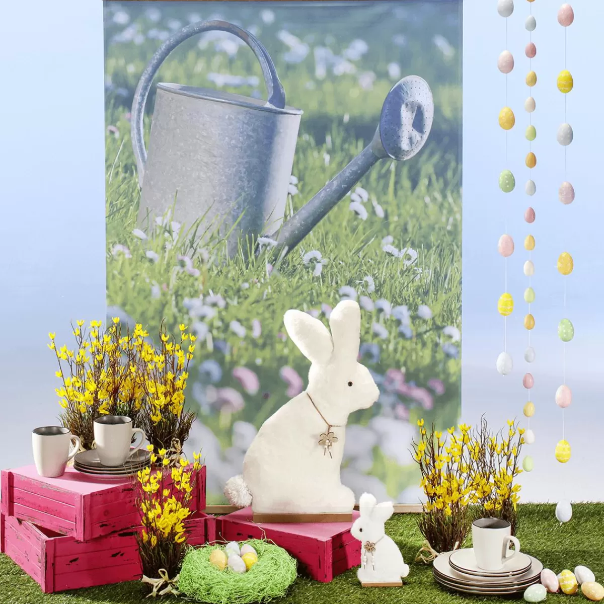 DecoWoerner Decorative Easter Eggs For Hanging 6 Cm, Pastel Dots, 6 Pcs