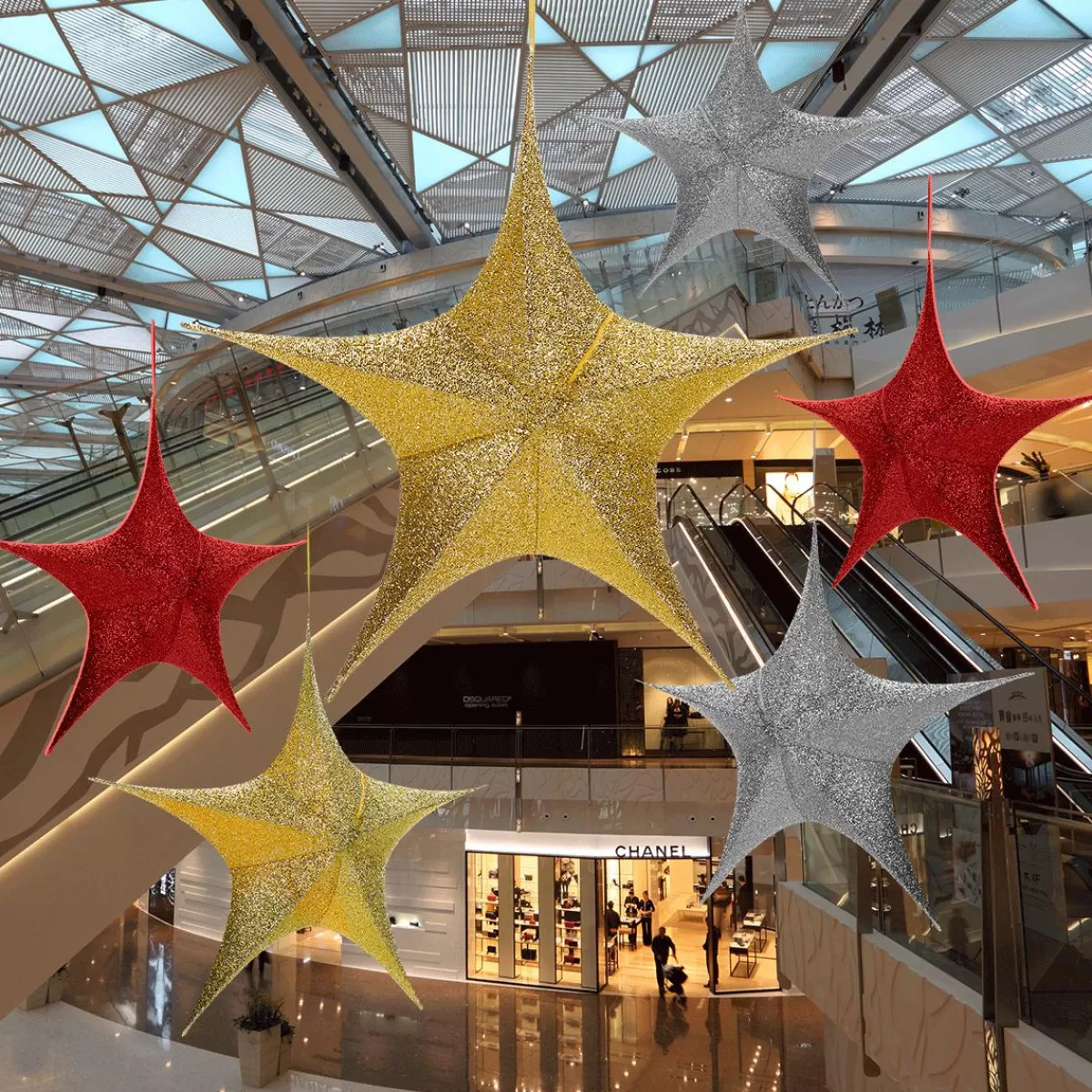 DecoWoerner Decorative Fabric Folding Star Glitter With Zip, 40 Cm