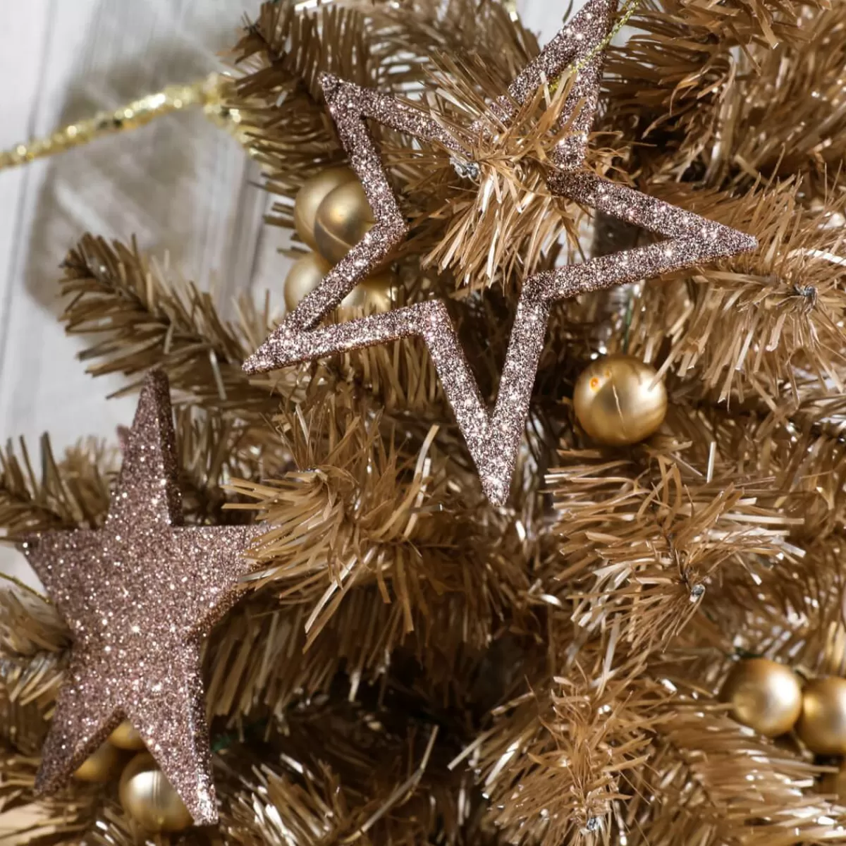 DecoWoerner Decorative Glitter Stars Nougat, Ø 10 Cm, 10 Pcs