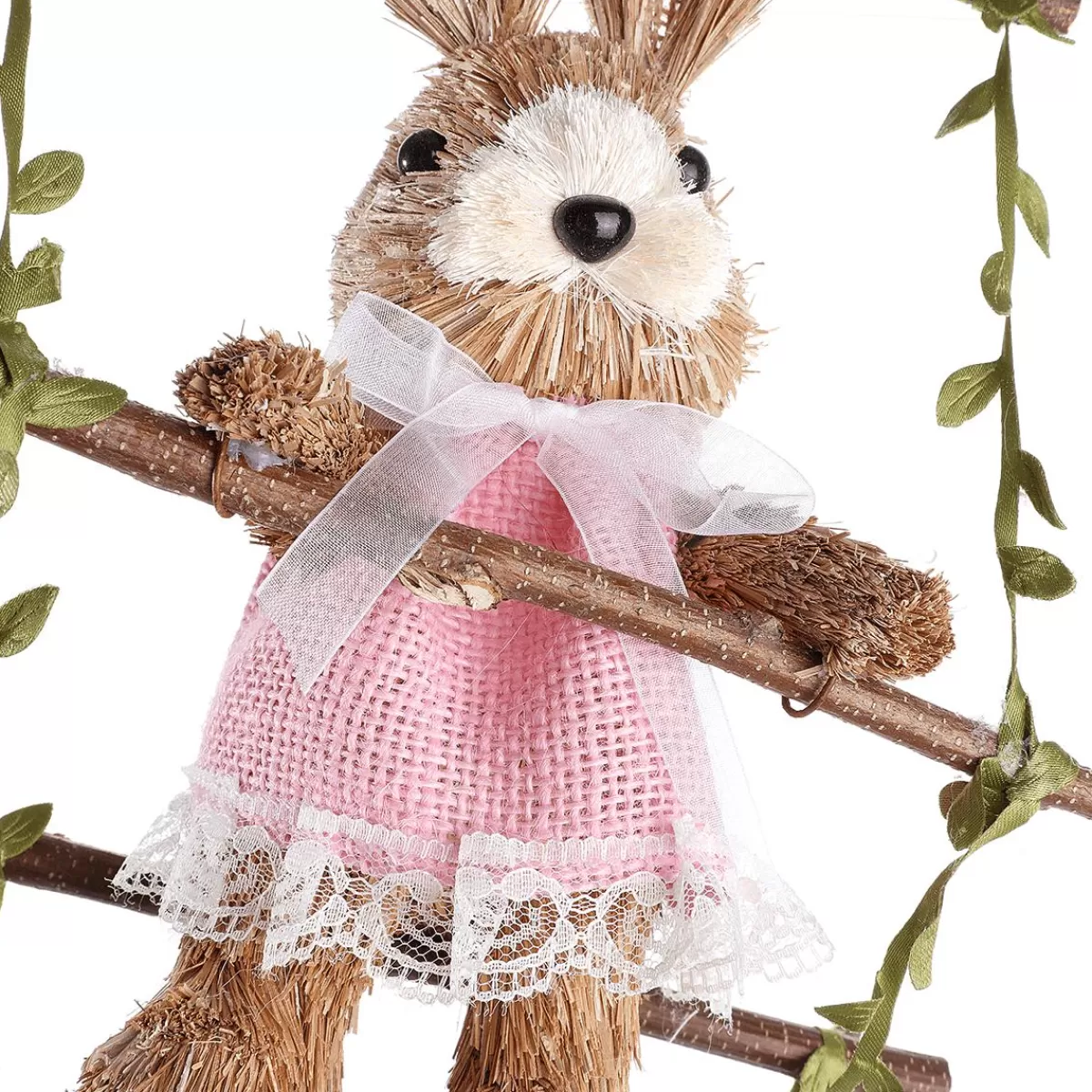 DecoWoerner Decorative Hanger "Bunnies On Wooden Ladder", 120 Cm Long