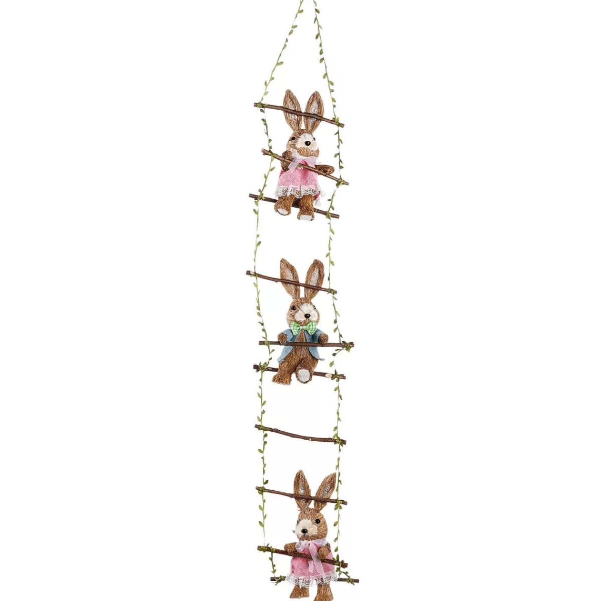 DecoWoerner Decorative Hanger "Bunnies On Wooden Ladder", 120 Cm Long