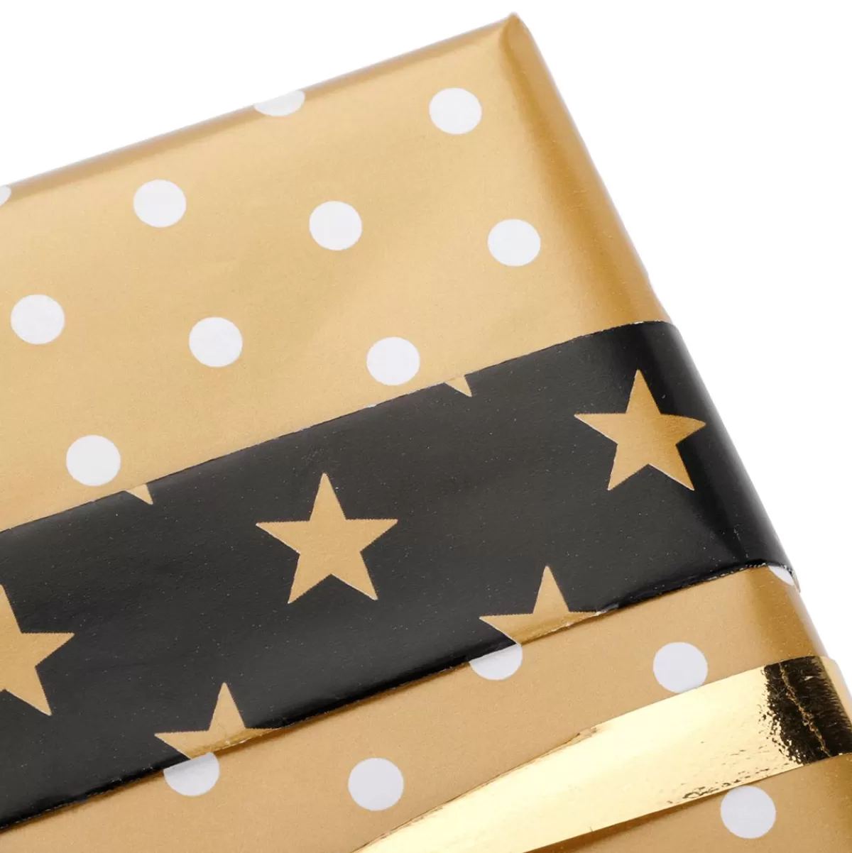 DecoWoerner Double Sided Christmas Gift Wrapping Paper In Black & With Stars & Dots - 50m Gift Wrapping Paper Roll
