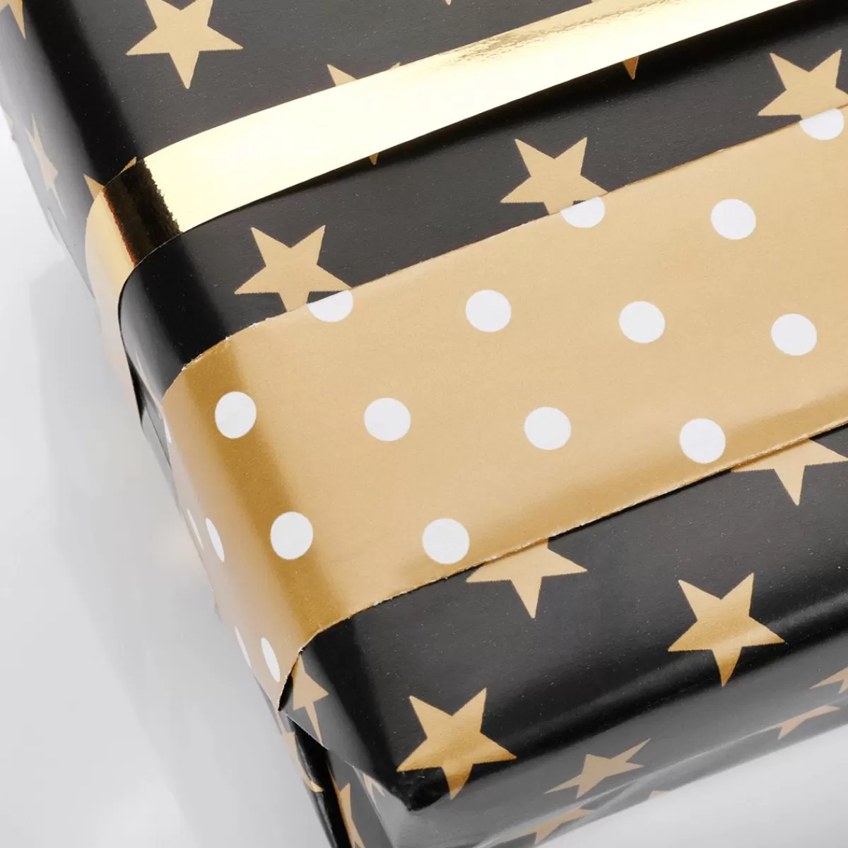 DecoWoerner Double Sided Christmas Gift Wrapping Paper In Black & With Stars & Dots - 50m Gift Wrapping Paper Roll