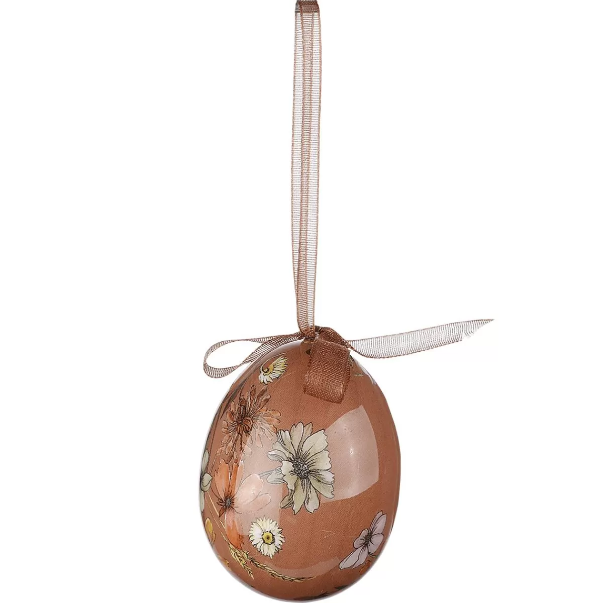 DecoWoerner Easter Egg Set, 5cm & Brown With Flower Pattern & Bow 8pcs.