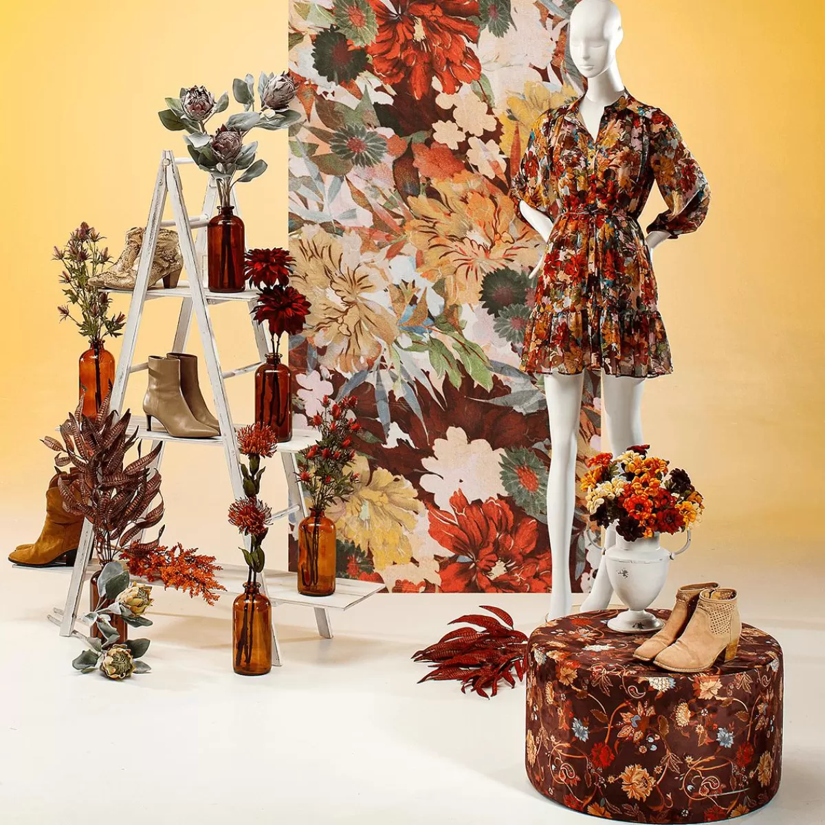 DecoWoerner Flame Retardant Fabric Banner "Autumn Flowers" Made Of Flag Fabric 75 X 180 Cm