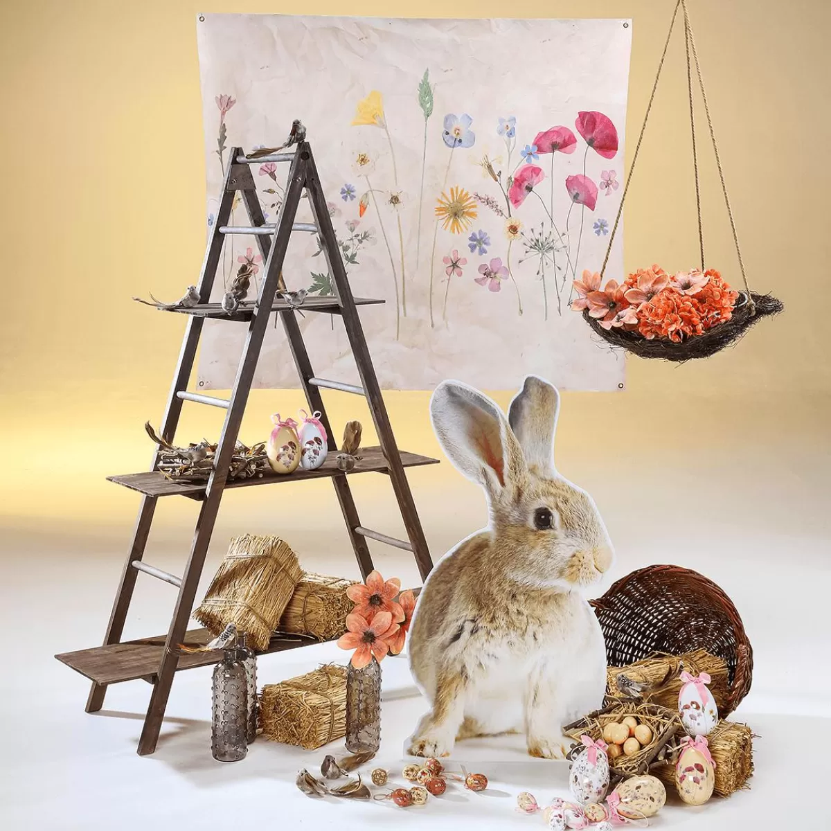 DecoWoerner Foam Easter Egg Set To Hang, With Flower Pattern And Bow 8pcs.
