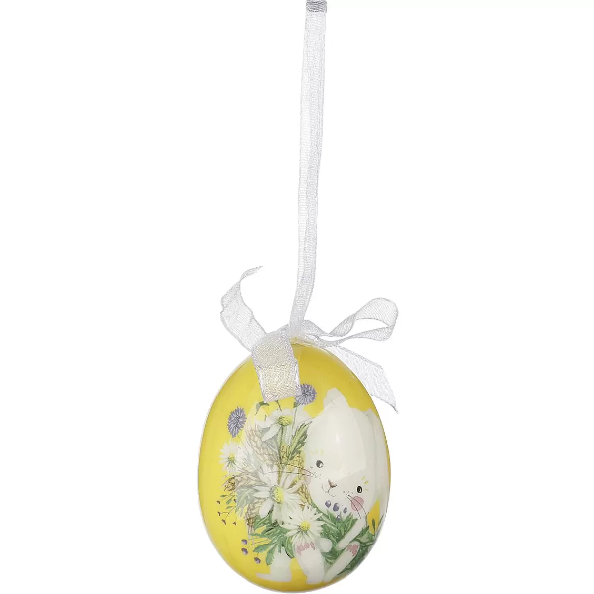 DecoWoerner Foam Easter Egg Set To Hang, Yellow With Bunny Pattern And Bow 8pcs.