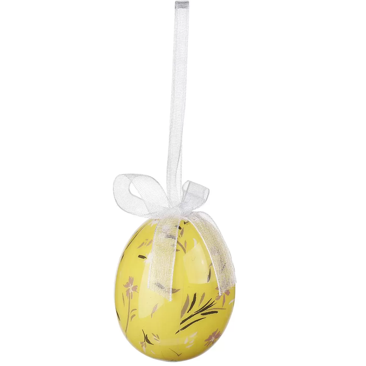 DecoWoerner Foam Easter Egg Set To Hang, Yellow With Bunny Pattern And Bow 8pcs.