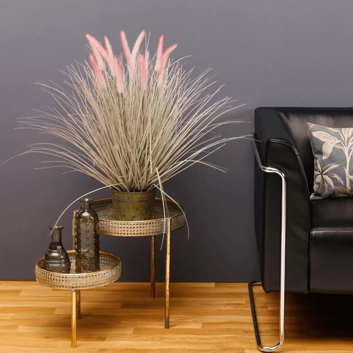 DecoWoerner Foxtail Artificial Grass In Zinc Pot 20 X 70 Cm