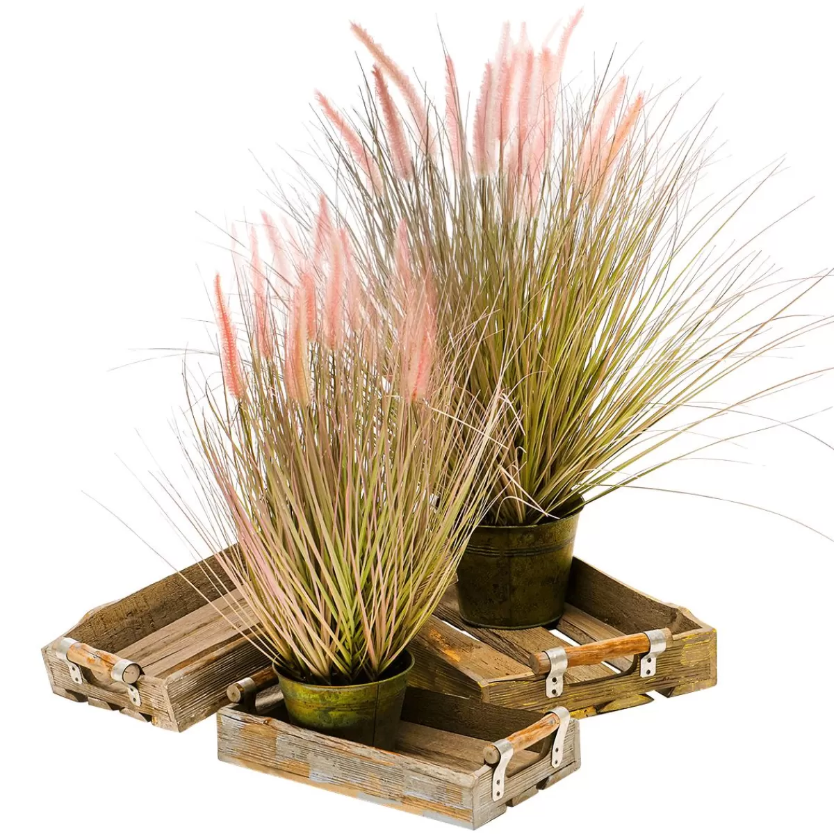 DecoWoerner Foxtail Artificial Grass In Zinc Pot 20 X 70 Cm