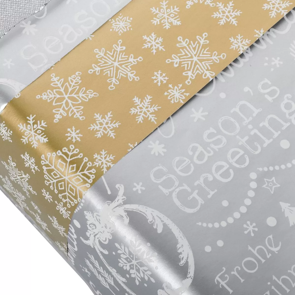 DecoWoerner & Silver Christmas Double Sided Gift Wrapping Paper With Christmas Symbols - 50m Wrapping Paper Roll
