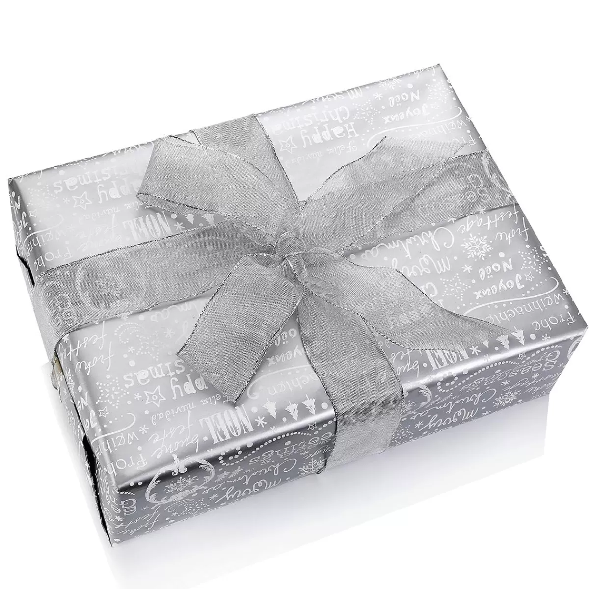 DecoWoerner & Silver Christmas Double Sided Gift Wrapping Paper With Christmas Symbols - 50m Wrapping Paper Roll