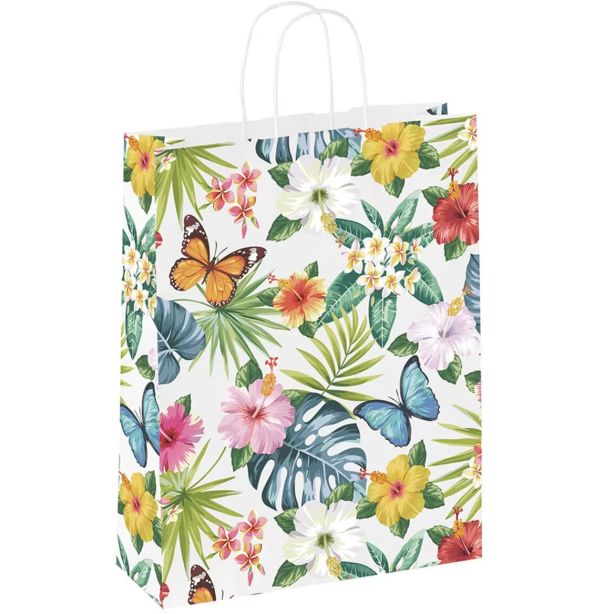 DecoWoerner Kraft Paper Bag "Tropical" 28 X 22 X 10 Cm