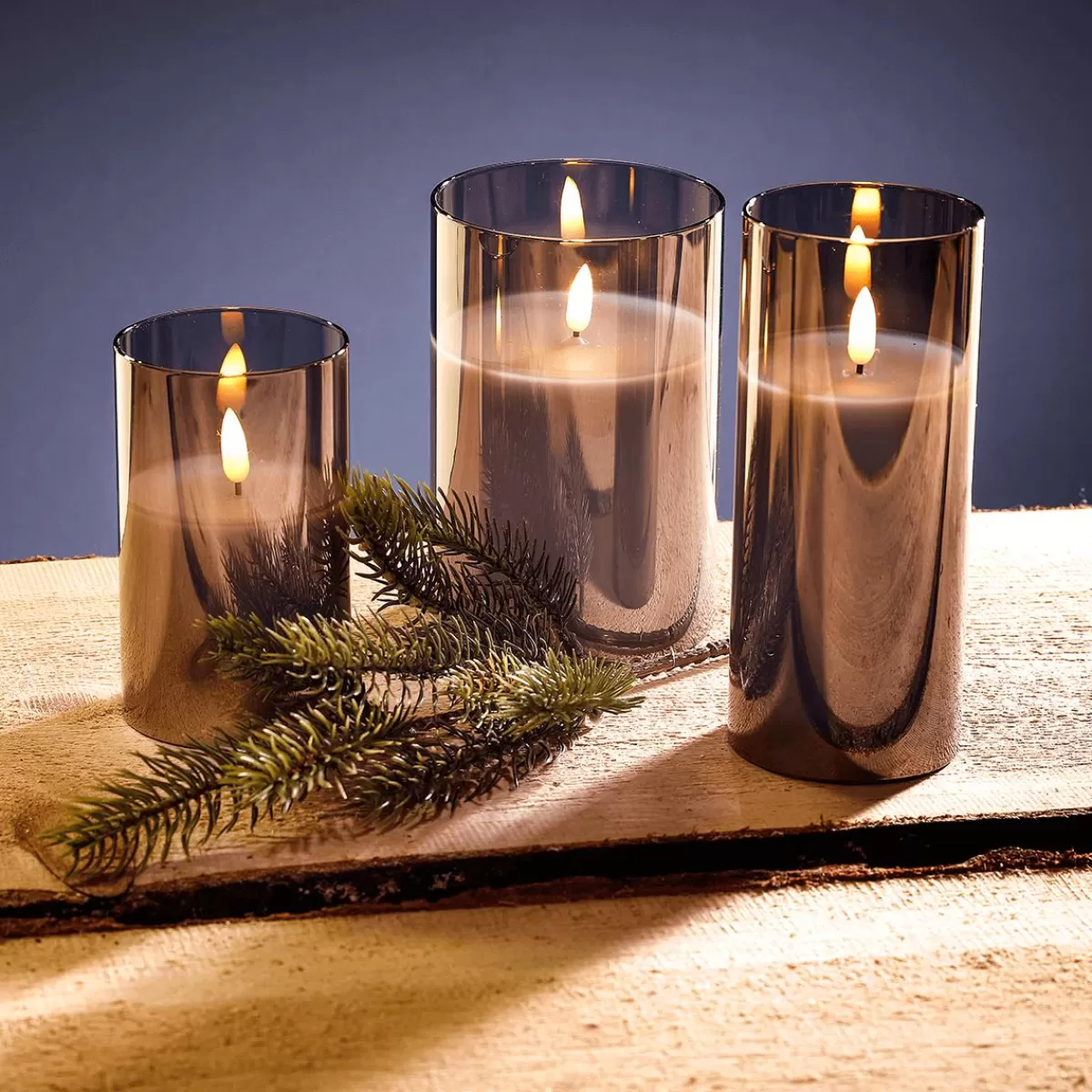 DecoWoerner LED Wax Candle In Smoke Glass 10 X 15 Cm