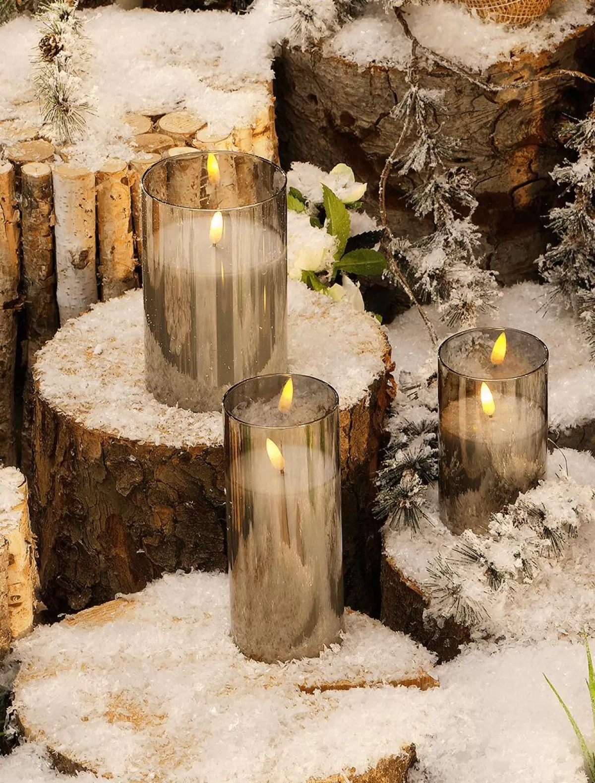 DecoWoerner LED Wax Candle In Smoke Glass 10 X 15 Cm
