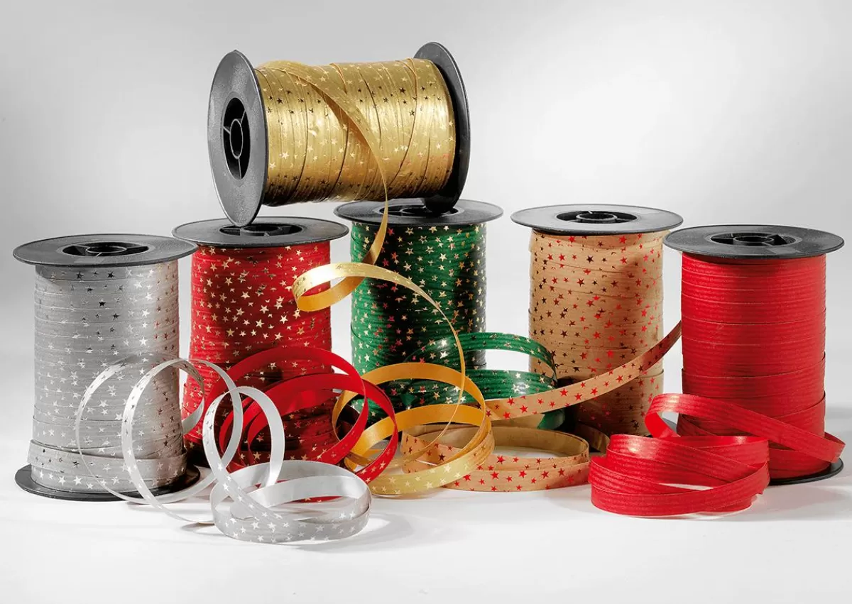 DecoWoerner Poly Ring Ribbon "Stars" 10 Mm, 100 M, Fir