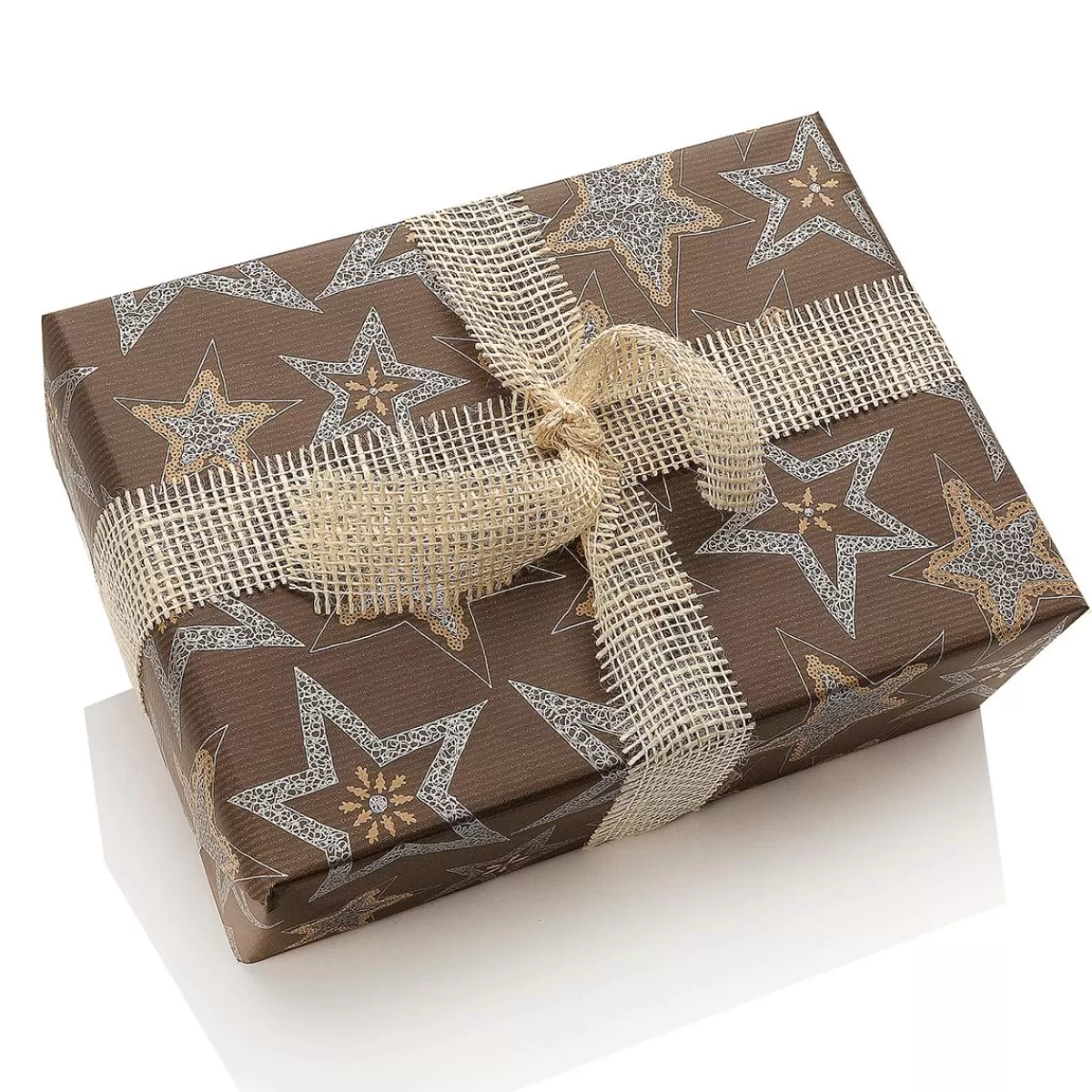 DecoWoerner Recycled Dark Kraft Paper With Silver Stars - 50m Wrapping Paper Roll