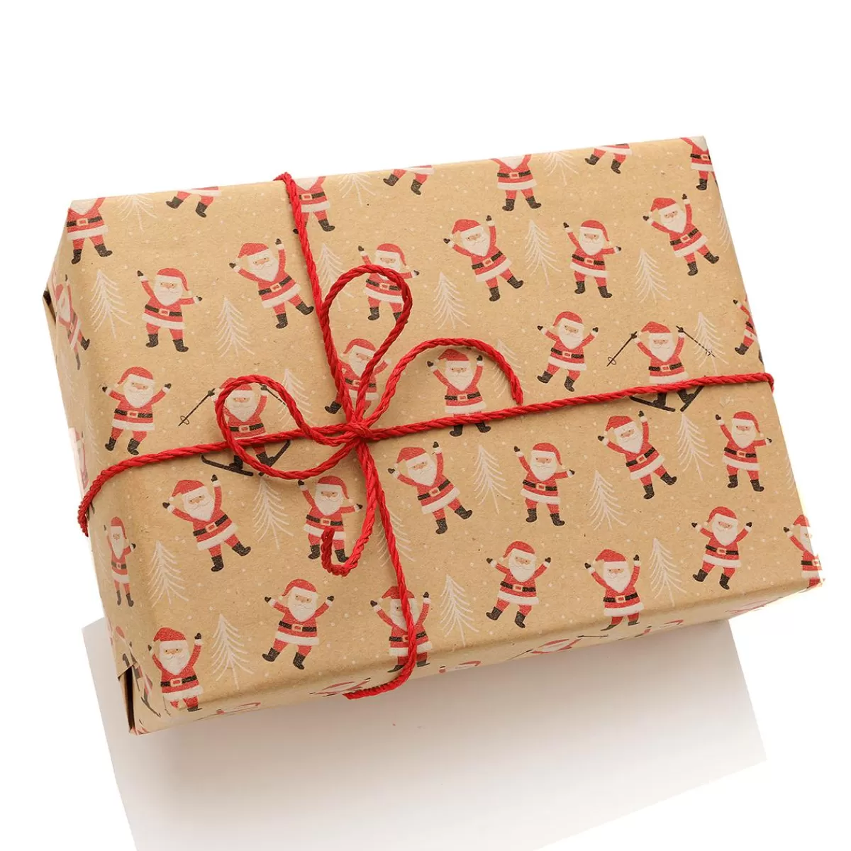 DecoWoerner Recycled Kraft Paper With Father Christmases & White Fir Trees - 50 M Roll Of Wrapping Paper