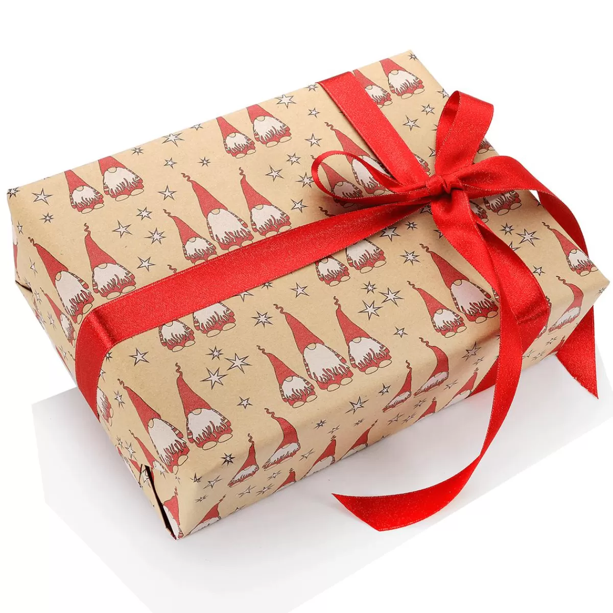 DecoWoerner Recycled Kraft Paper With Red Secret Santa & White Stars - 50 M Wrapping Paper Roll