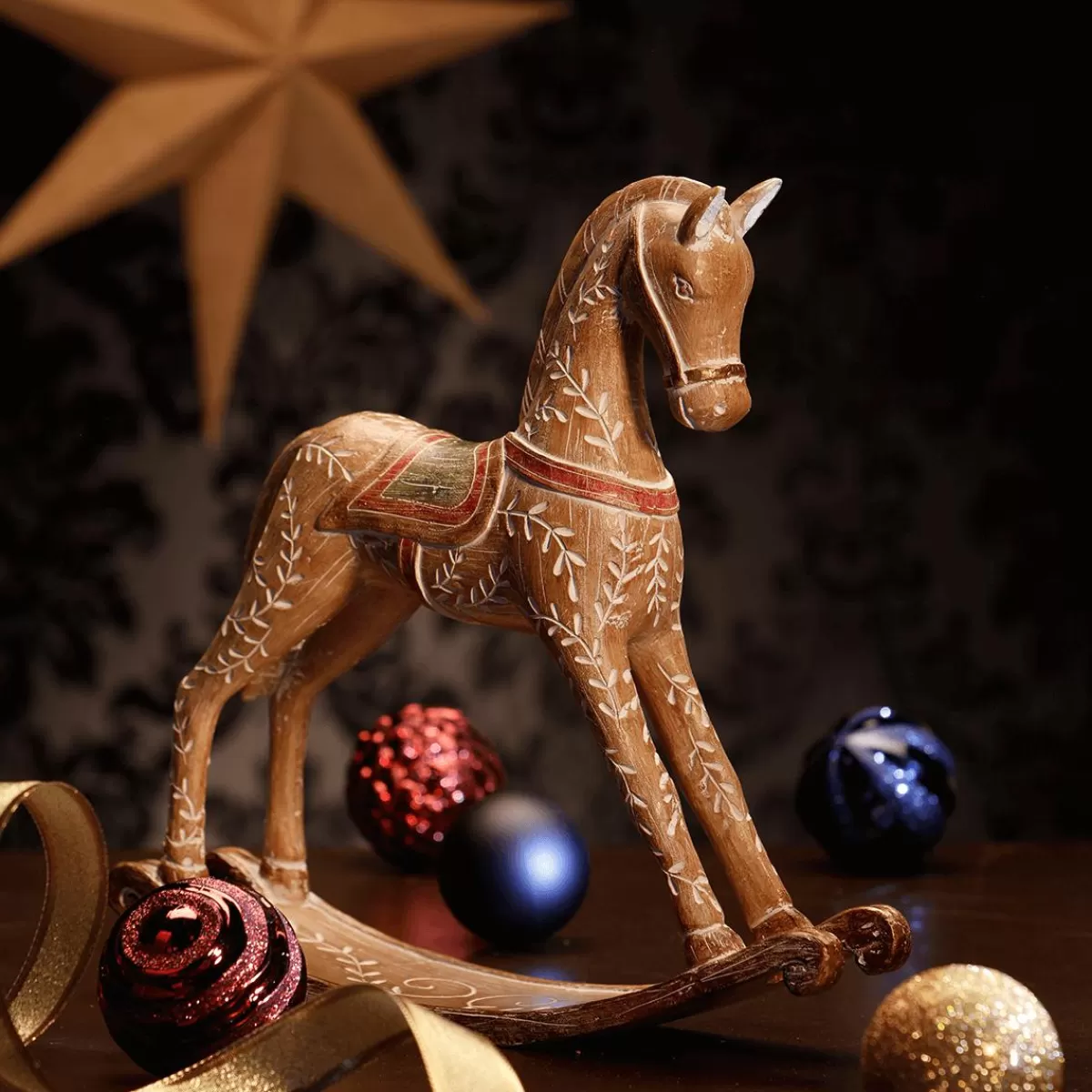 DecoWoerner Rocking Horse With Wooden Look 30 X 30 Cm
