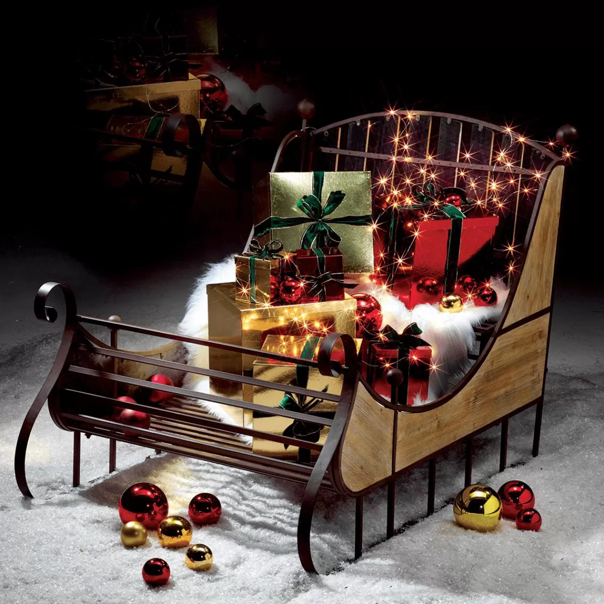 DecoWoerner Rustic Vintage Deco Sleigh 166 X 109 X 111 Cm Made Of Wood And Metal
