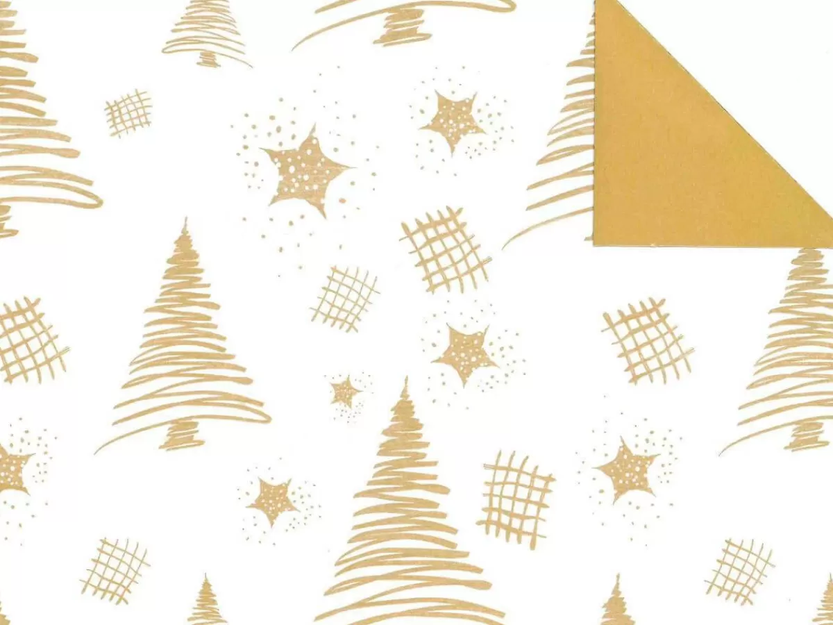 DecoWoerner Sustainable Double-sided Christmas Wrapping Paper With Fir Trees & Stars In - 50 M Gift Wrapping Paper Roll