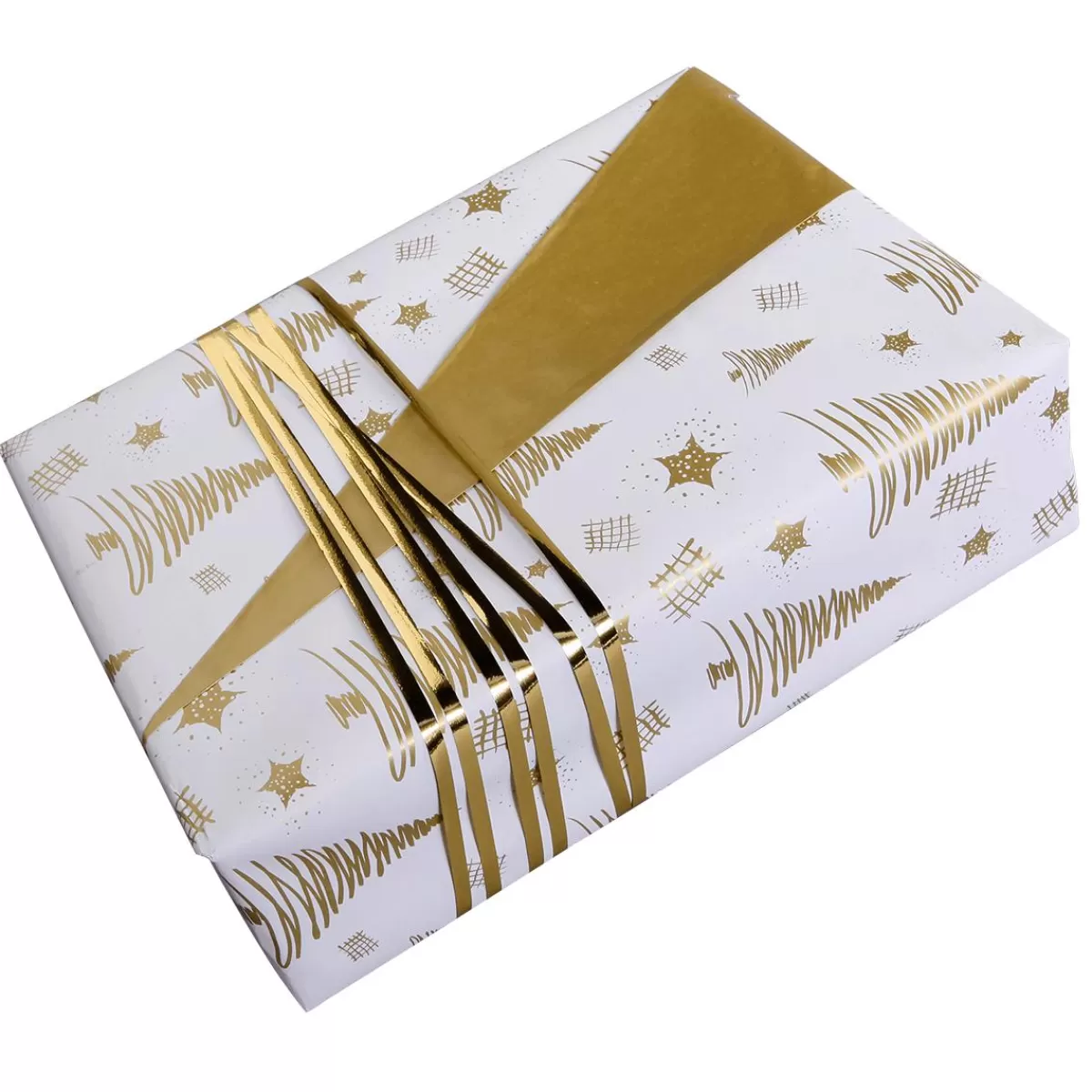 DecoWoerner Sustainable Double-sided Christmas Wrapping Paper With Fir Trees & Stars In - 50 M Gift Wrapping Paper Roll