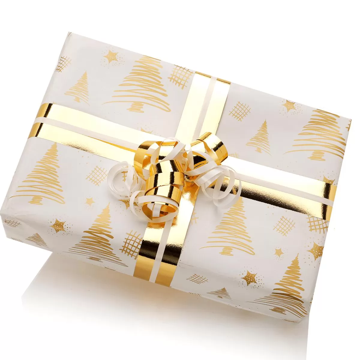 DecoWoerner Sustainable Double-sided Christmas Wrapping Paper With Fir Trees & Stars In - 50 M Gift Wrapping Paper Roll