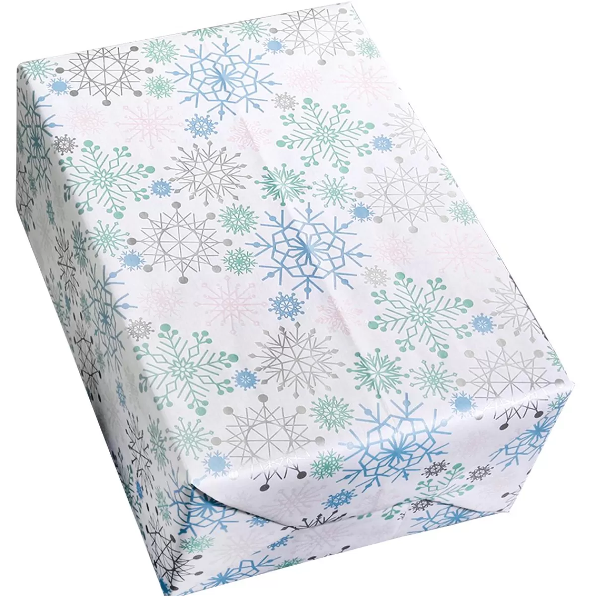 DecoWoerner Kraft Paper With Snowflakes In Light Blue, Pink, Silver & Mint - 50m Gift Wrapping Paper Roll