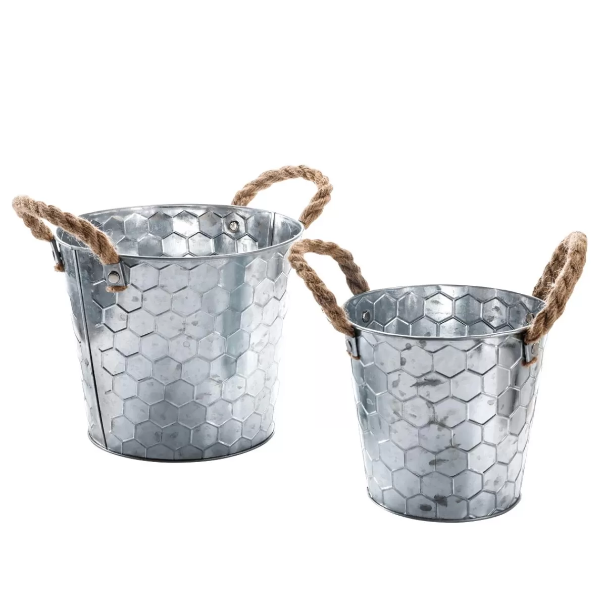 DecoWoerner Zinc Plant Planter With Honeycomb Pattern 14 & 17 Cm High